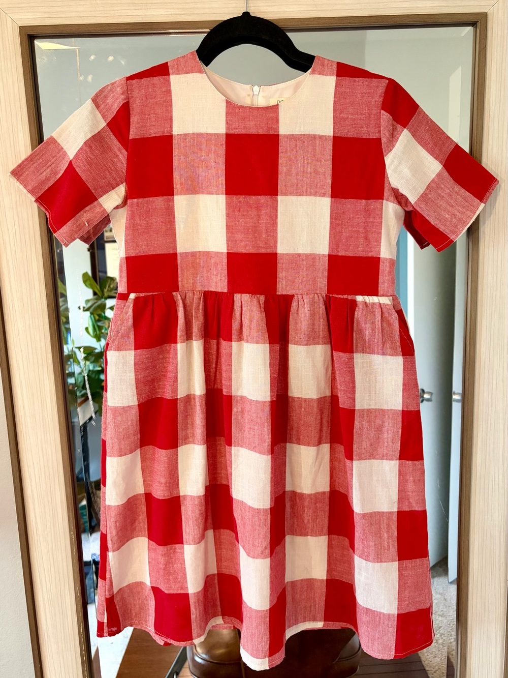 Roolee Girls Gingham Red and White Short Sleeve Summer Dress size 13-14